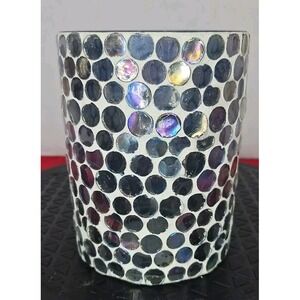 Elements Mosaic Glass Grey Silver Single Wick Candle Holder Sleeve Jar Retro